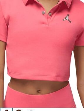 Jordan Coral Cropped Polo Top & Matching Bike Shorts Medium Size